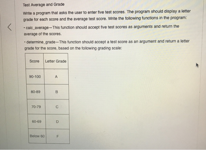 Solved Test Average and Grade Write a program that asks the | Chegg.com