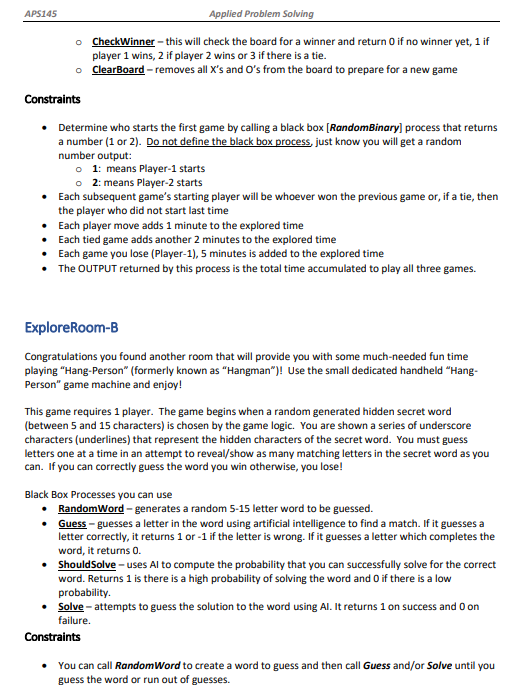 APS145 Applied Problem Solving Workshop - 11 Workshop | Chegg.com