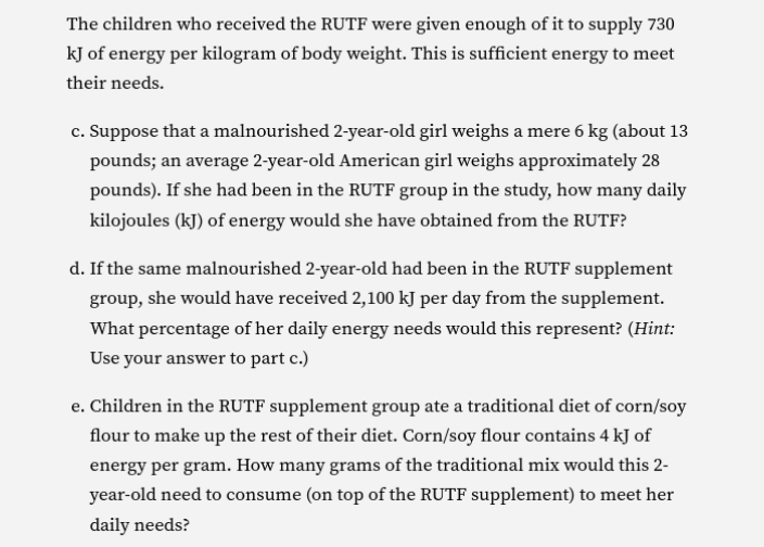 Solved Peanut Butter-Based RUTF Saves More Children Studies | Chegg.com