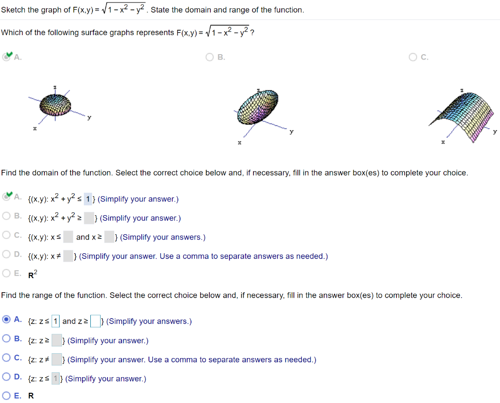 Solved Sketch The Graph Of F X Y Sqrt 1 X 2 Y 2 State The Chegg Com