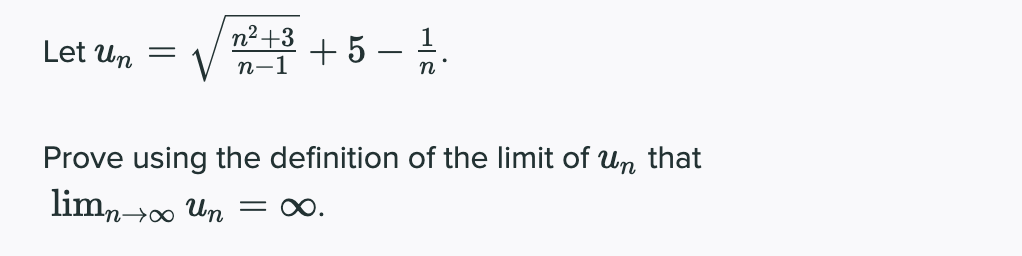 Solved Let Un = V 2+3 +5 - Prove using the definition of the | Chegg.com