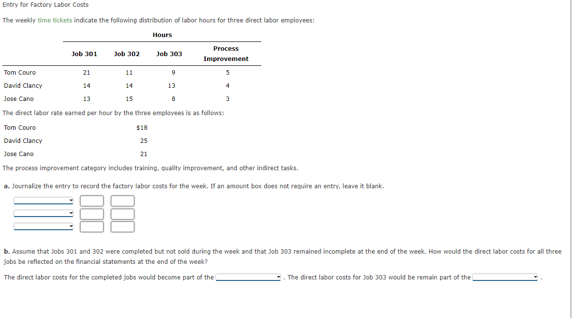 Solved Entry for Factory Labor Costs The weekly time tickets