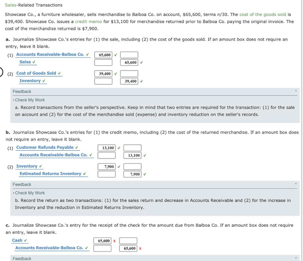 Solved SalesRelated Transactions Showcase Co., a furniture