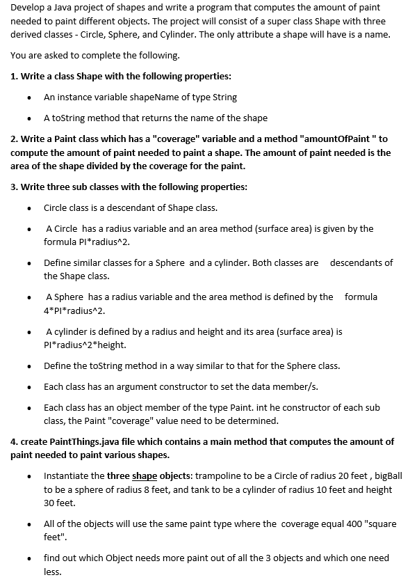 Solved Develop A Java Project Of Shapes And Write A Program | Chegg.com