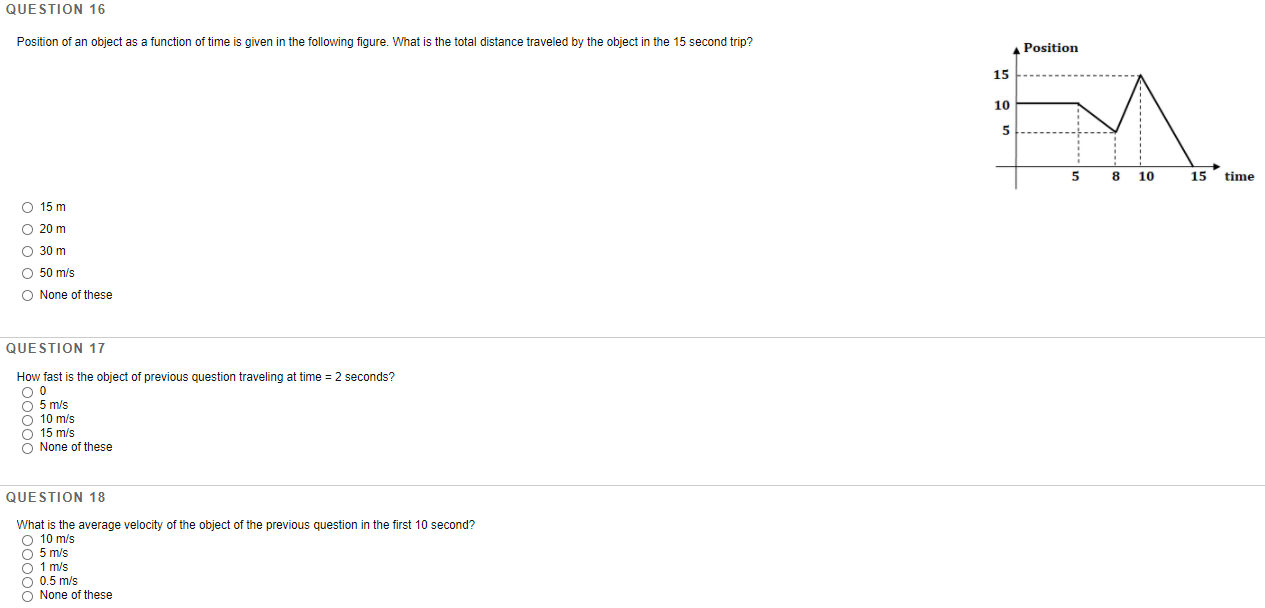 Solved QUESTION 16 Position of an object as a function of | Chegg.com
