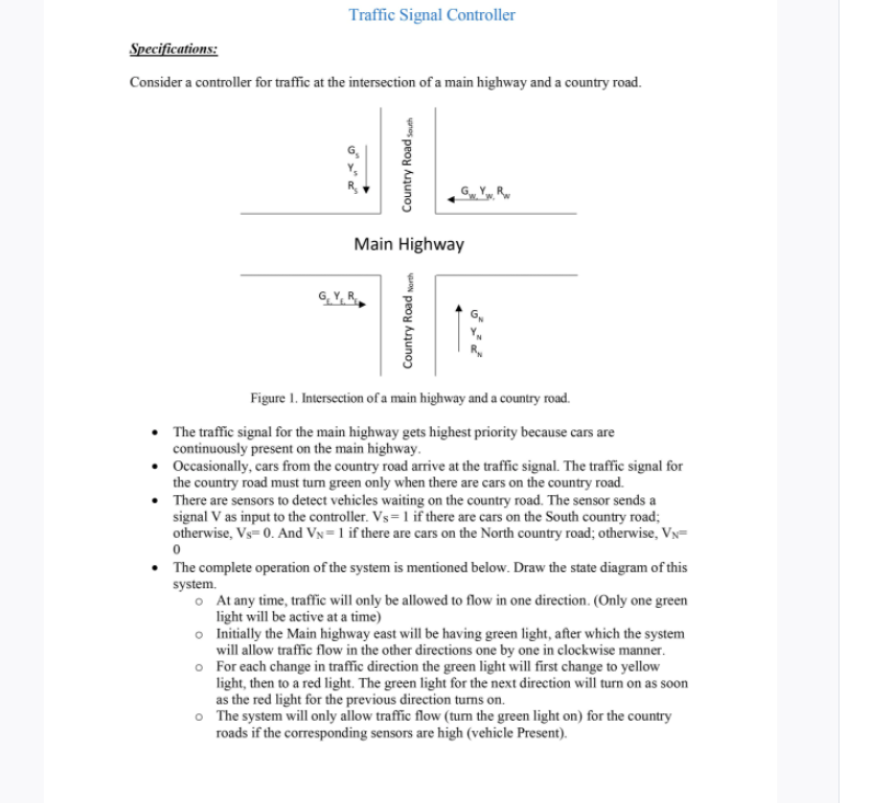Solved Traffic Signal Controller Specifications: Consider a | Chegg.com