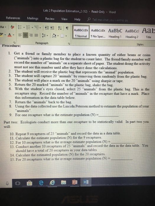 Estimating the size of a population Final for my | Chegg.com