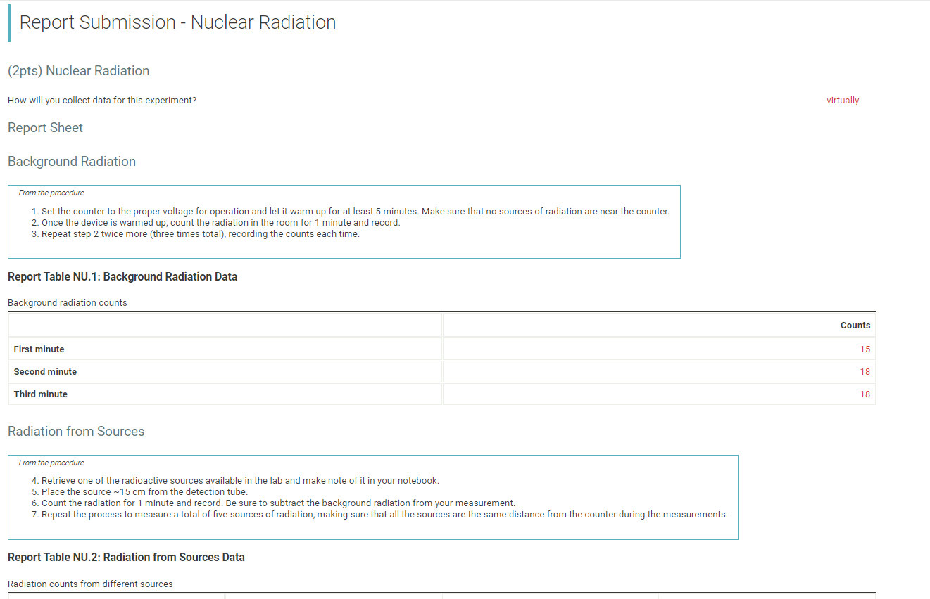 Solved Report Submission - Nuclear Radiation (2pts) Nuclear | Chegg.com