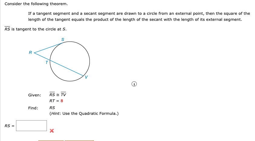 Solved Consider the following theorem. If a tangent segment | Chegg.com