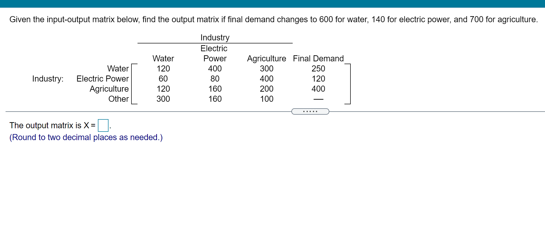 Solved Given the input-output matrix below, find the output | Chegg.com