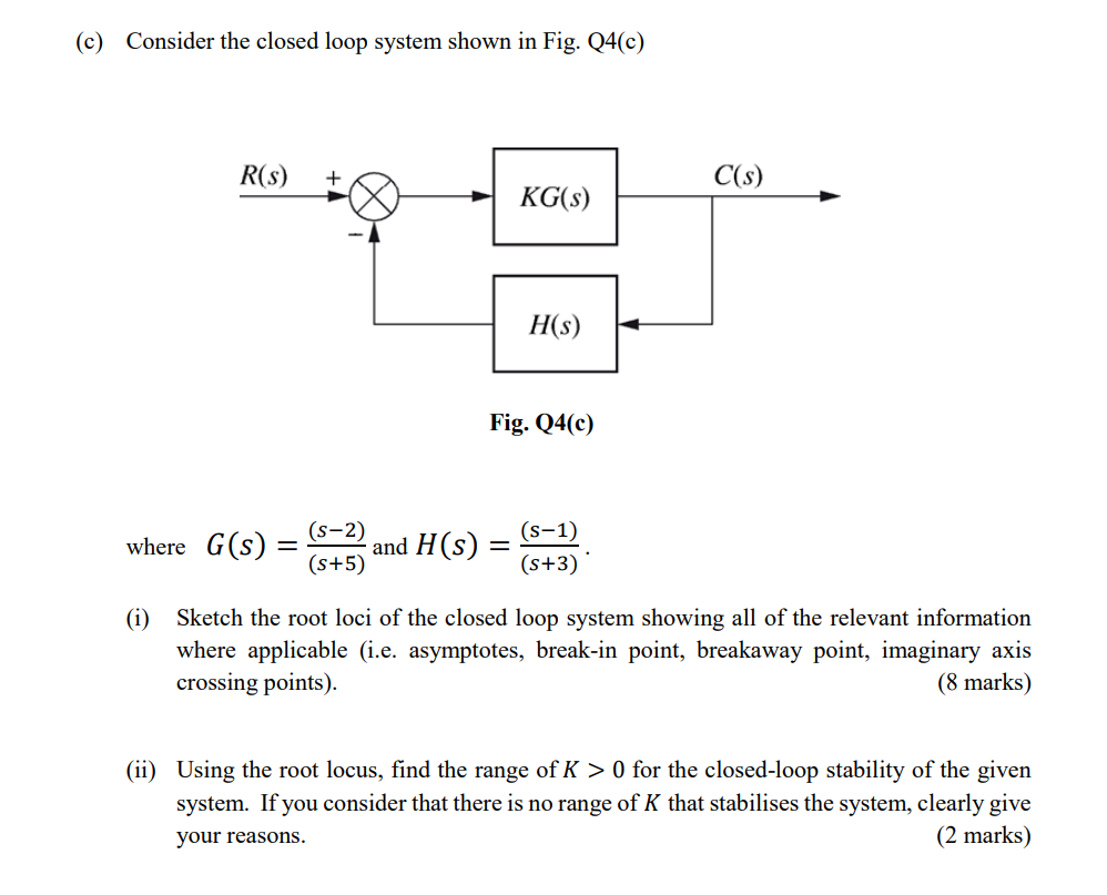 Solved (c) Consider the closed loop system shown in Fig. | Chegg.com