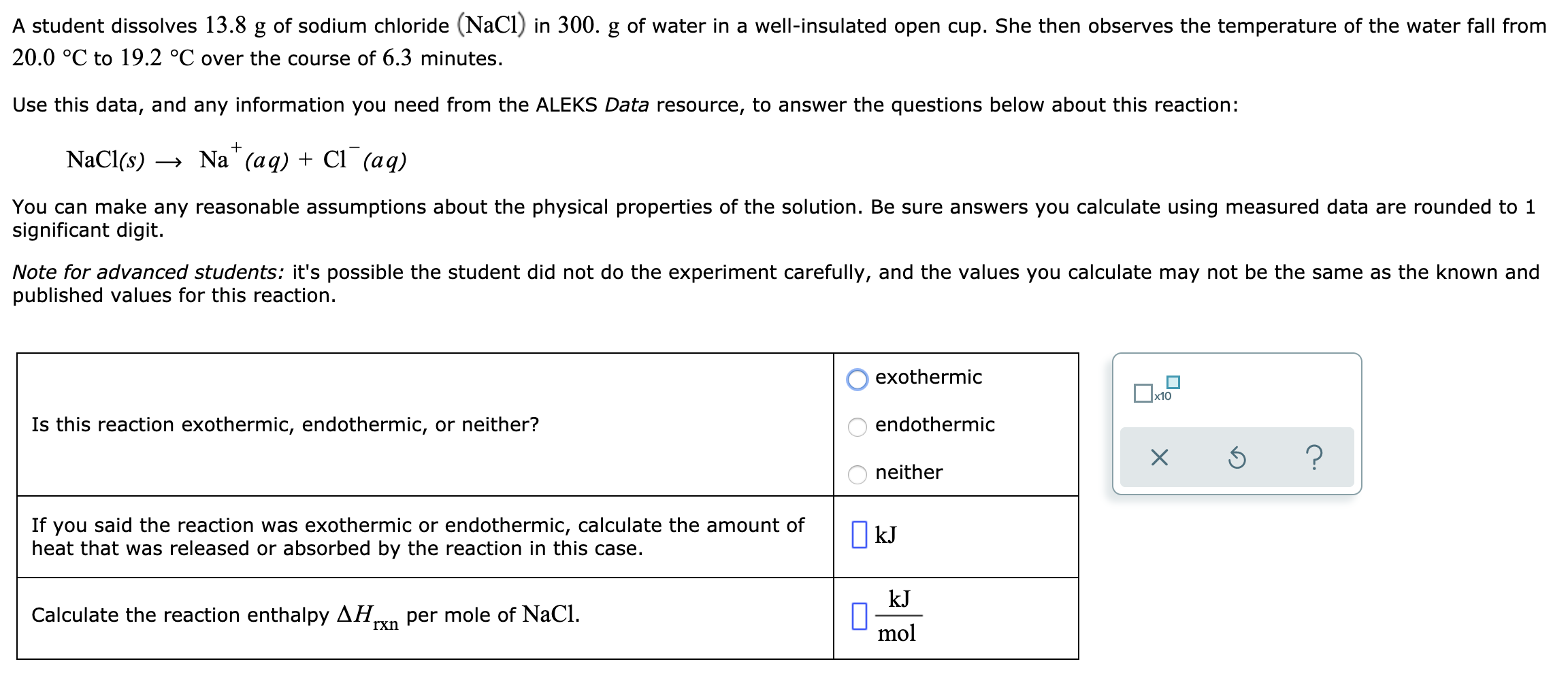 Solved A student dissolves 13.8 g of sodium chloride (NaCl) | Chegg.com