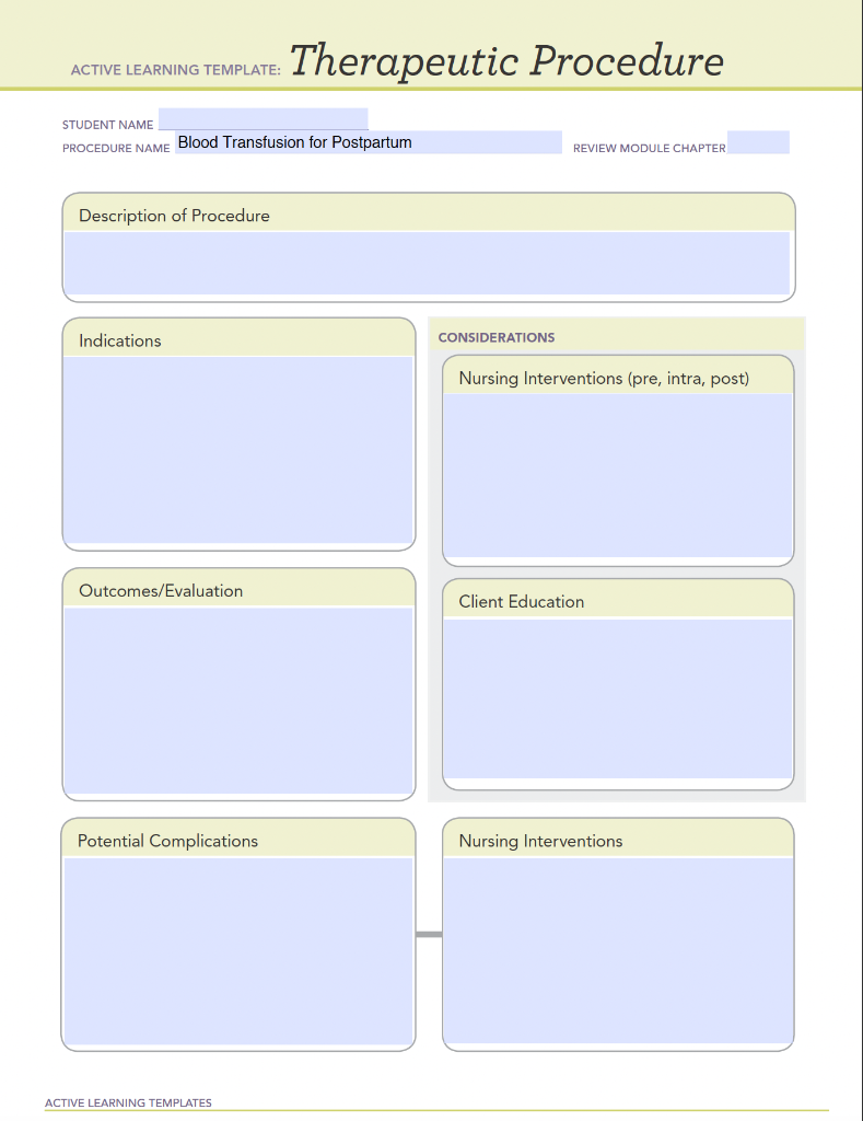 Solved ACTIVE LEARNING TEMPLATE: Therapeutic Procedure | Chegg.com