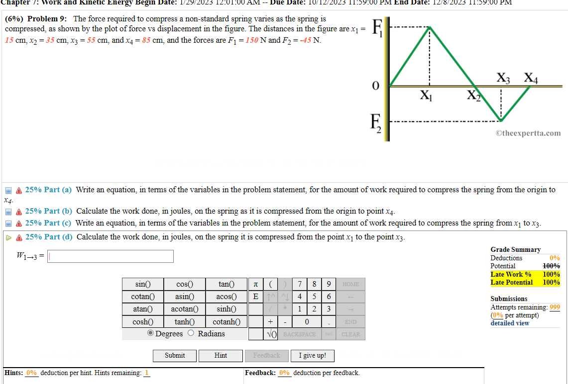 Solved (5%) Problem 12: The force required to compress a