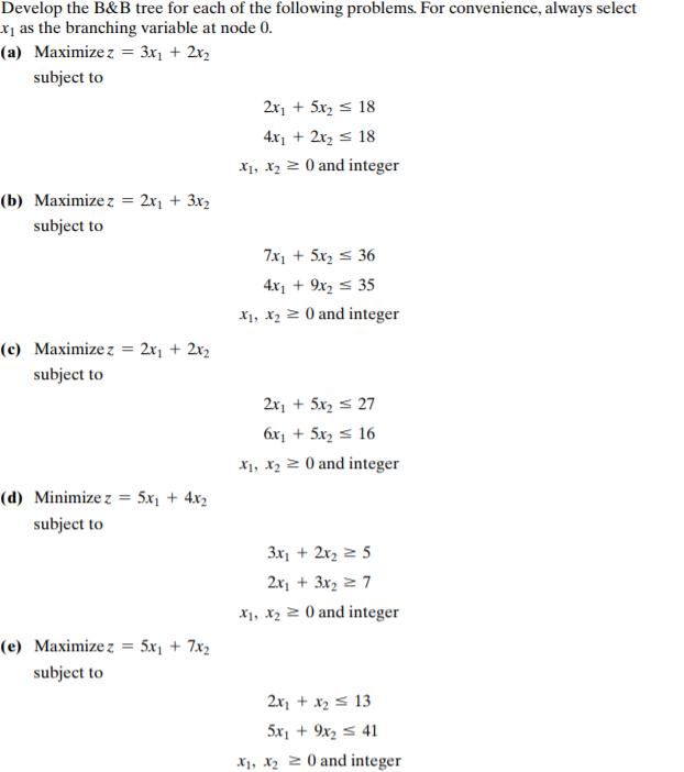 Solved Develop The B&B Tree For Each Of The Following | Chegg.com