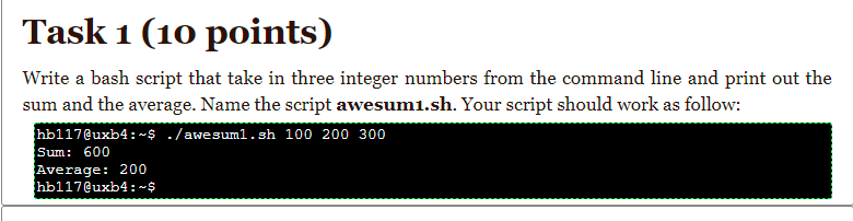 Solved Task 1 (10 points) Write a bash script that take in | Chegg.com