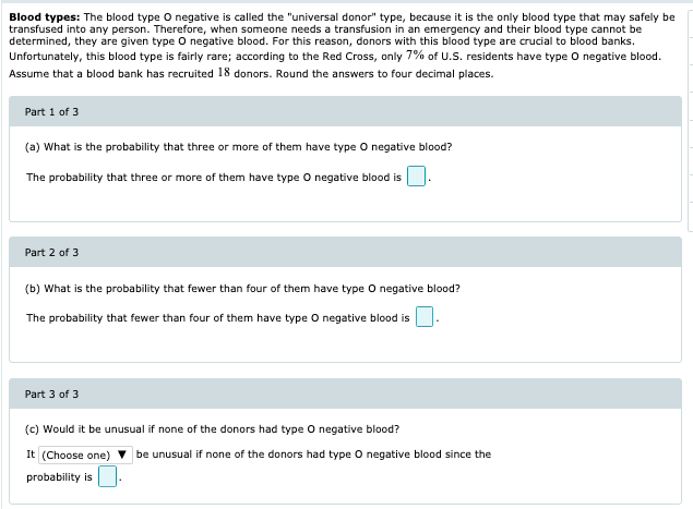 Solved Blood Types The Blood Type O Negative Is Called The Chegg