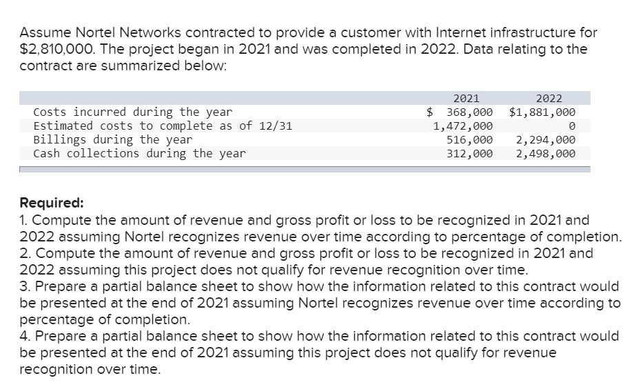 Solved Assume Nortel Networks contracted to provide a | Chegg.com