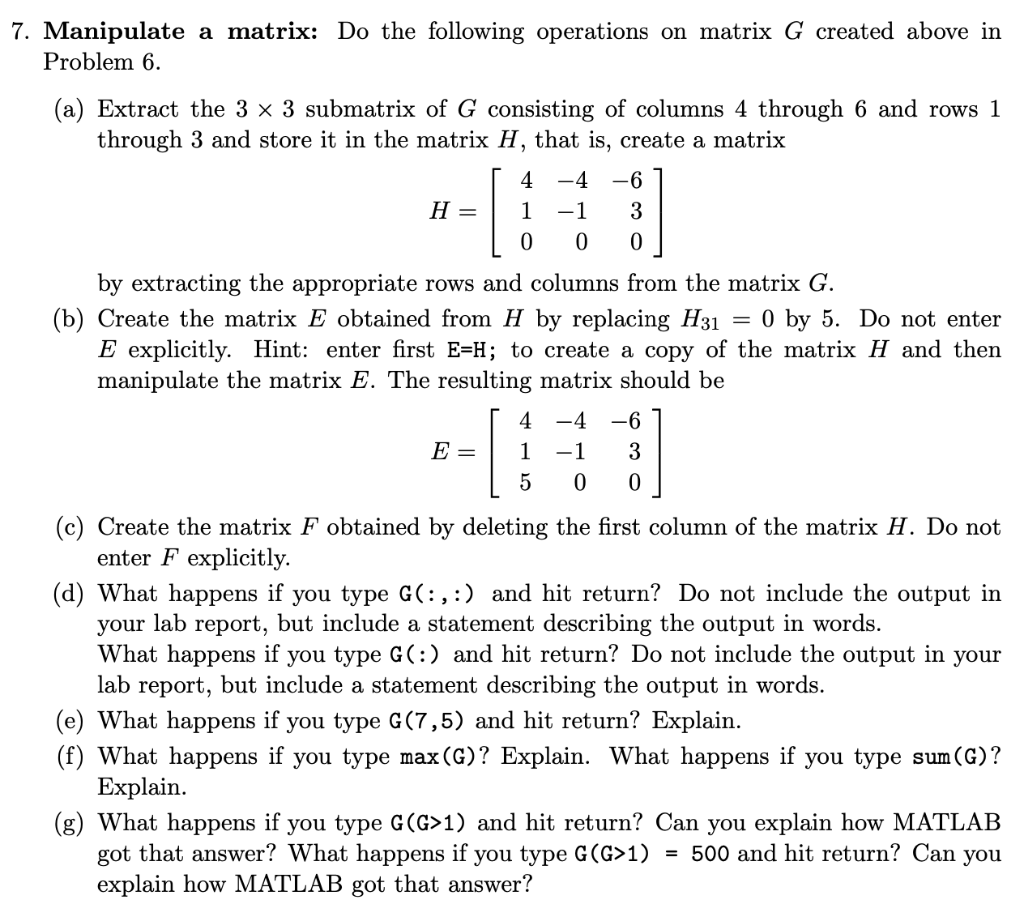 6. Create a big matrix with submatrices: The | Chegg.com