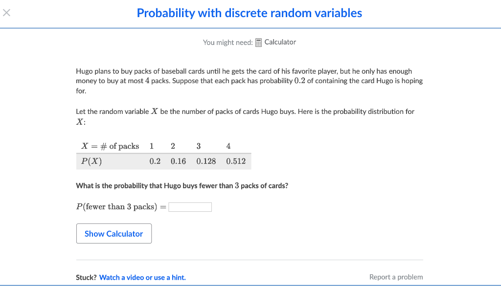 Solved Х Probability with discrete random variables You