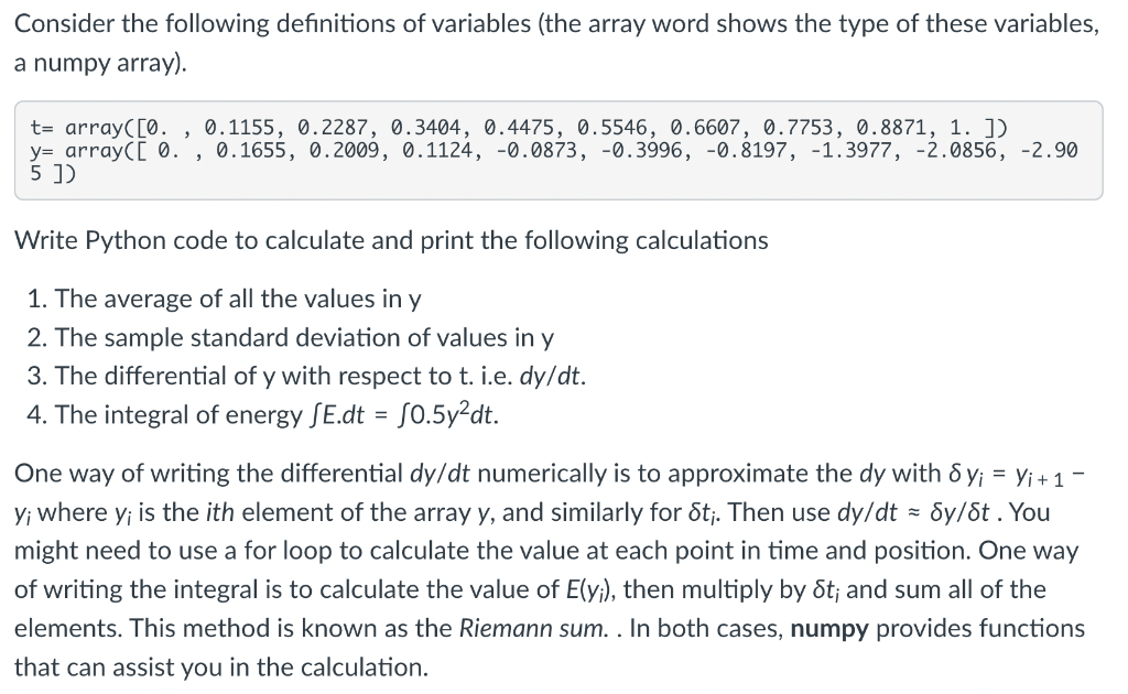 Solved Consider the following definitions of variables (the | Chegg.com