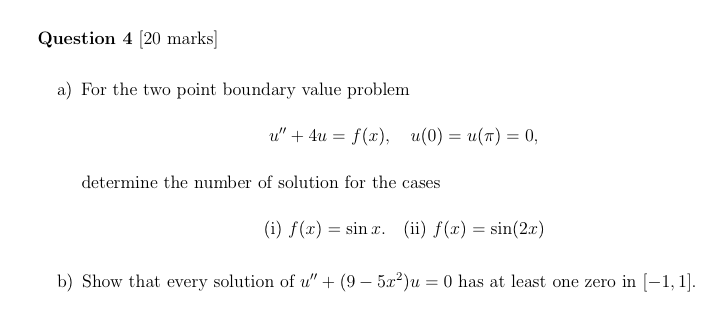 Solved a) For the two point boundary value problem | Chegg.com