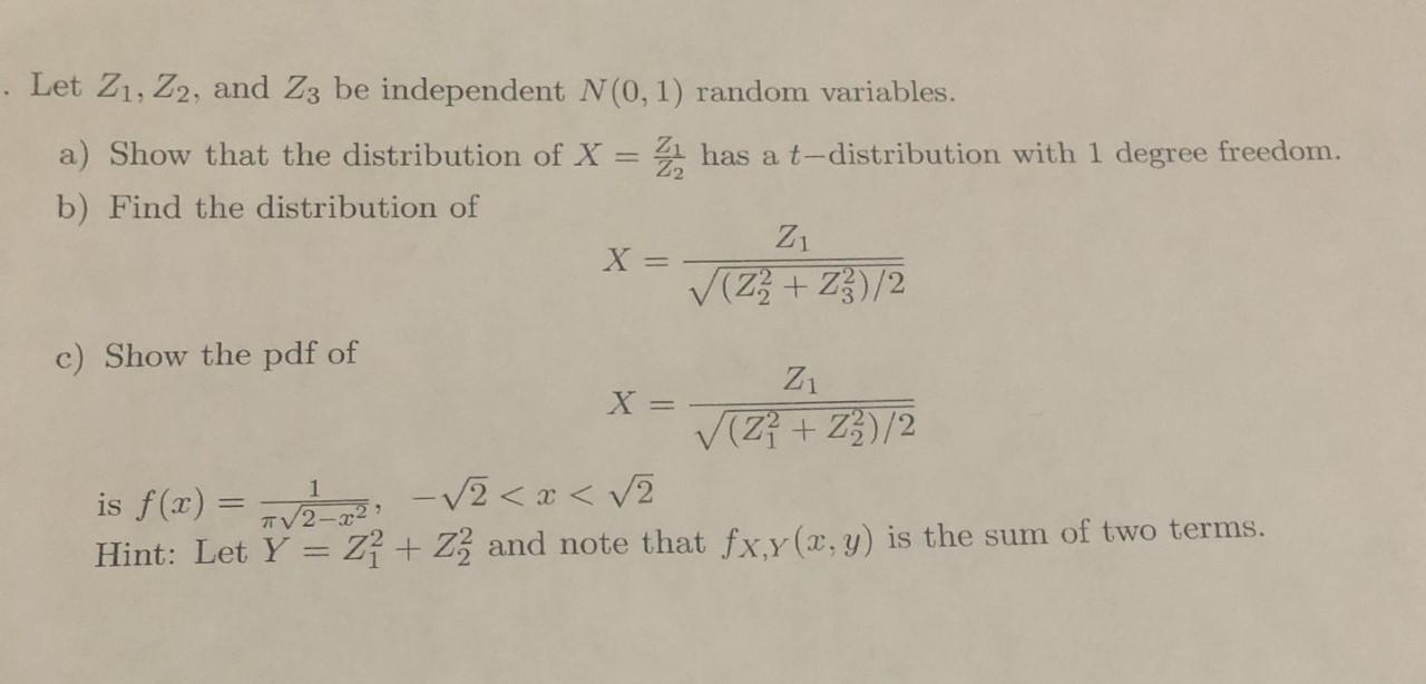 · Let Z1 Z2 And Z3 Be Independent N01 Random 6422