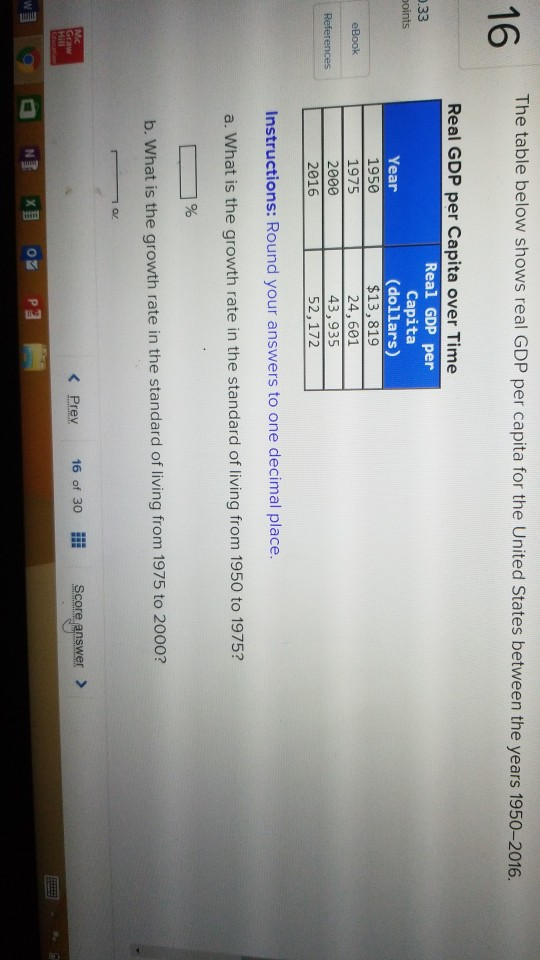 Solved The Table Below Shows Real GDP Per Capita For The | Chegg.com