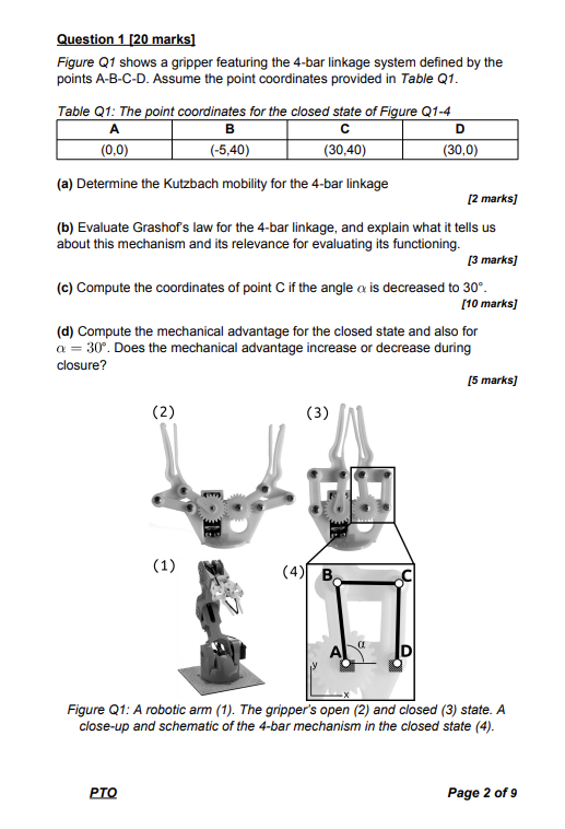 Solved Question 1 [20 marks] Figure Q1 shows a gripper