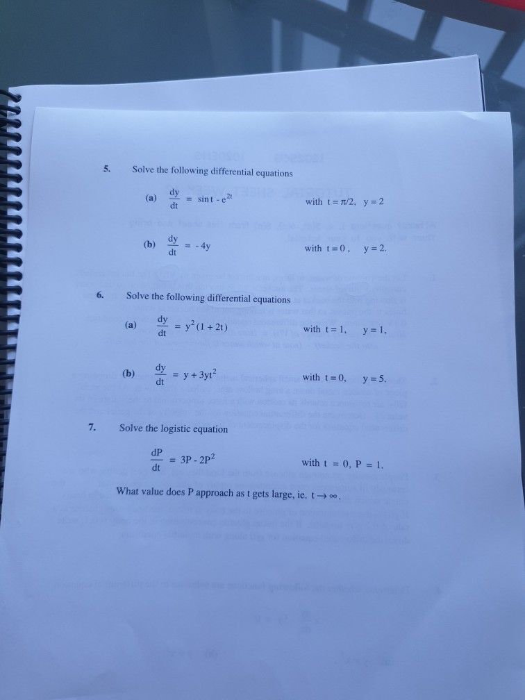 Solved Solve The Following Differential Equations Sint E27