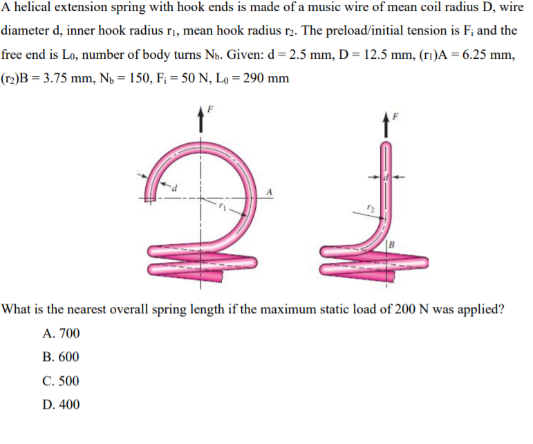Solved A helical extension spring with hook ends is made of