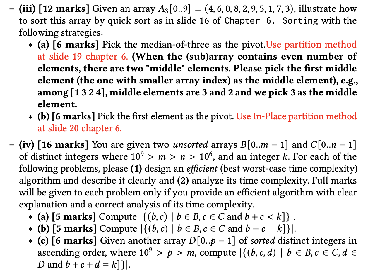 Solved = - (iii) (12 marks] Given an array A3 [0..9] = (4,6, | Chegg.com