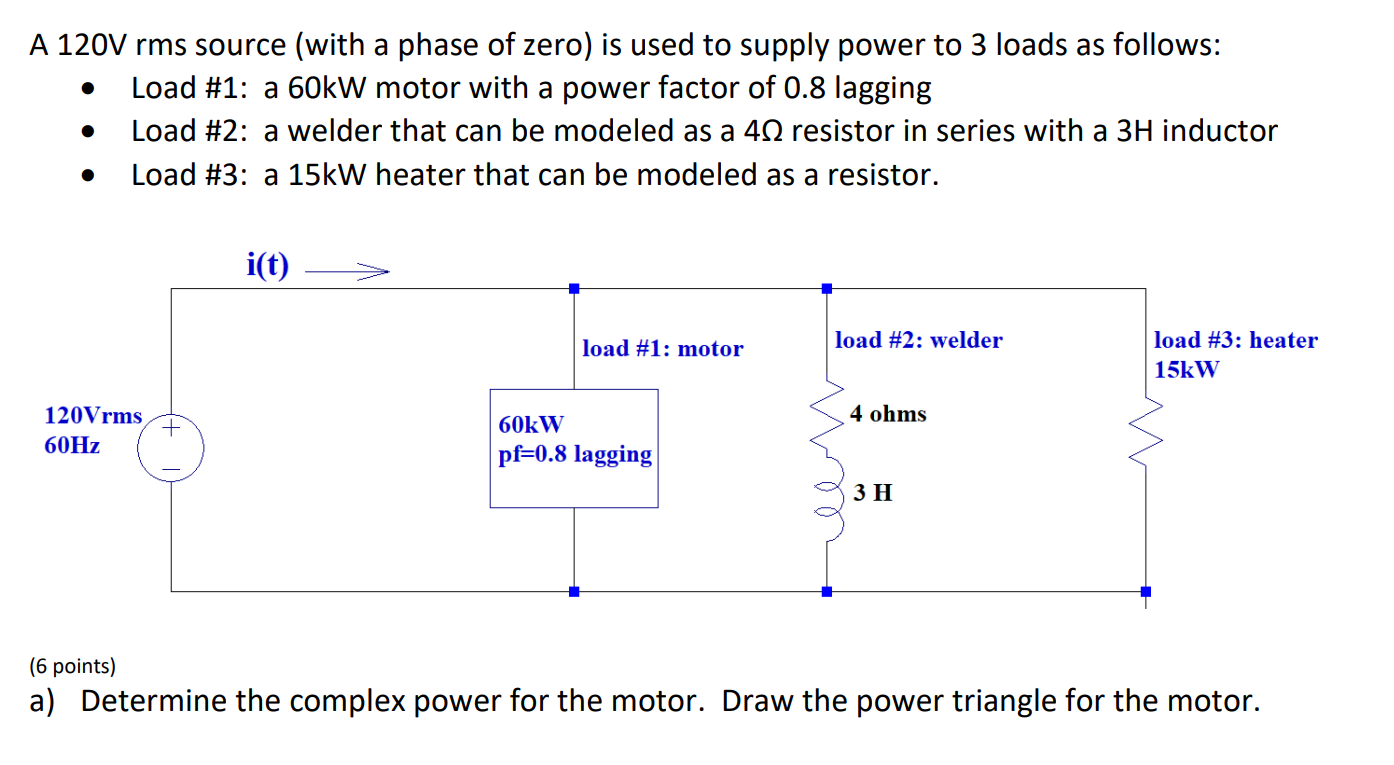 Solved A 120 V rms source (with a phase of zero) is used to | Chegg.com