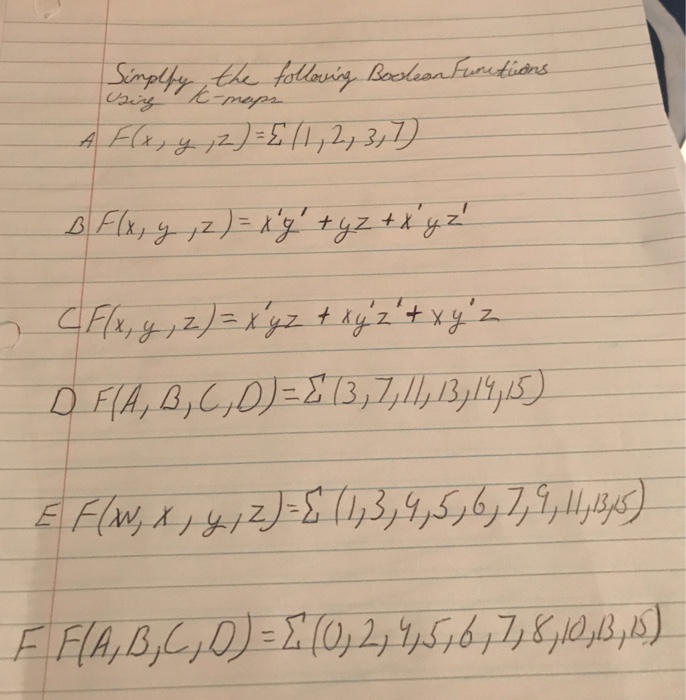 Solved 4. Simplify The Following Boolean Function F,together | Chegg.com