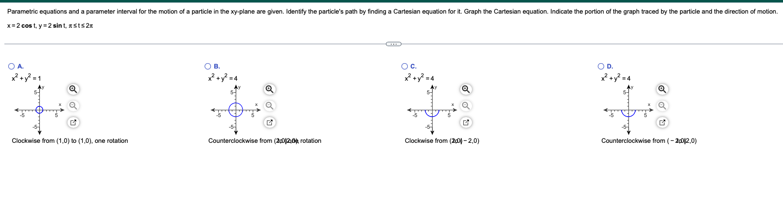 Solved x=2cost,y=2sint,??t?2?A.C.lockwise rгоm (1,U) ?to | Chegg.com