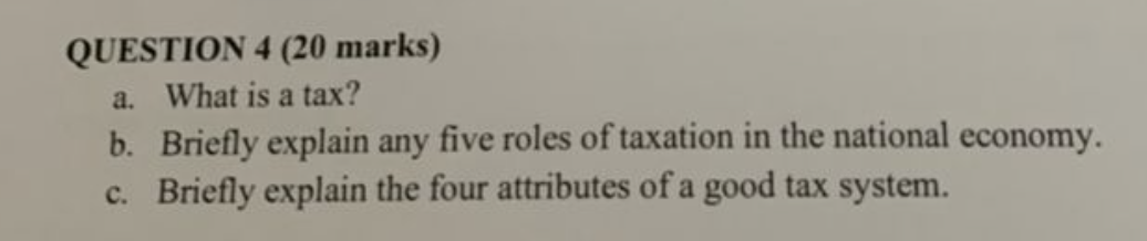 Solved QUESTION 4 (20 Marks) A. What Is A Tax? B. Briefly | Chegg.com