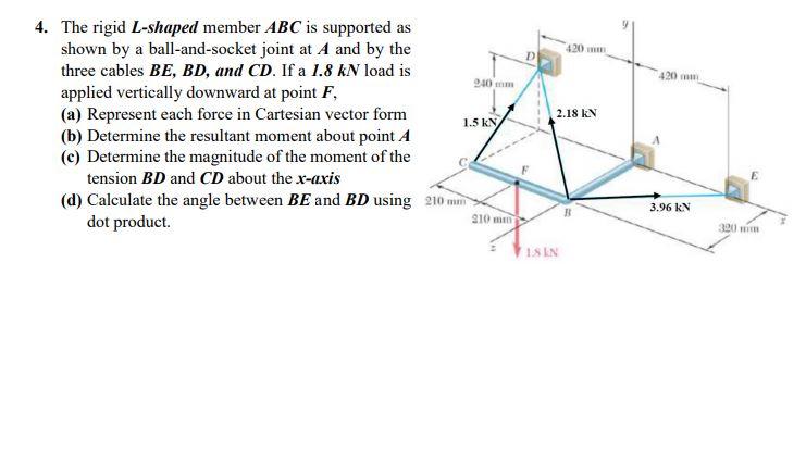 Solved D 210 420 mm 2.18 EN 4. The rigid L-shaped member ABC | Chegg.com