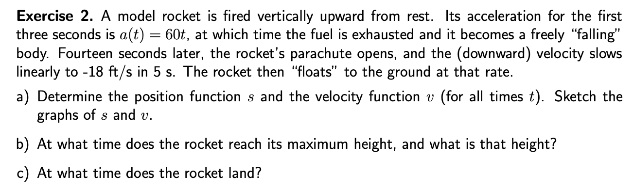 Solved S Exercise 2. A model rocket is fired vertically | Chegg.com