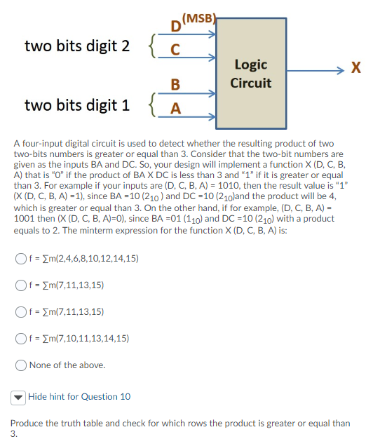 Solved D(MSB) two bits digit 2 {c Logic Circuit two bits | Chegg.com