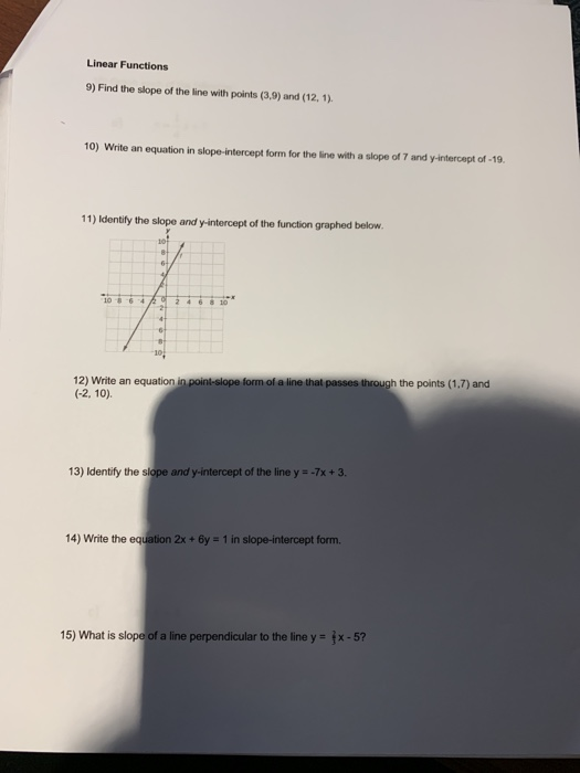 Solved Linear Functions 9) Find the slope of the line with | Chegg.com