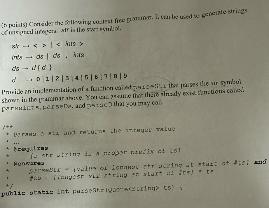 Solved (6 points) Consider the following context free | Chegg.com