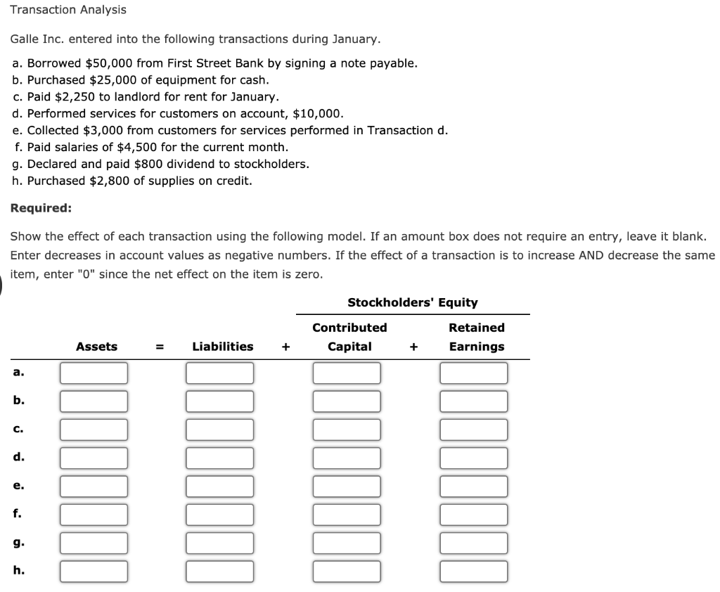Solved Transaction Analysis Galle Inc. entered into the