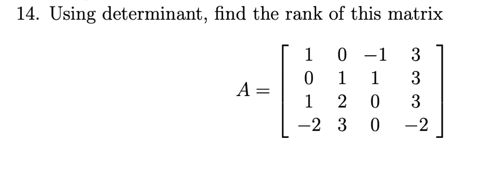 how to find rank of a matrix using determinant