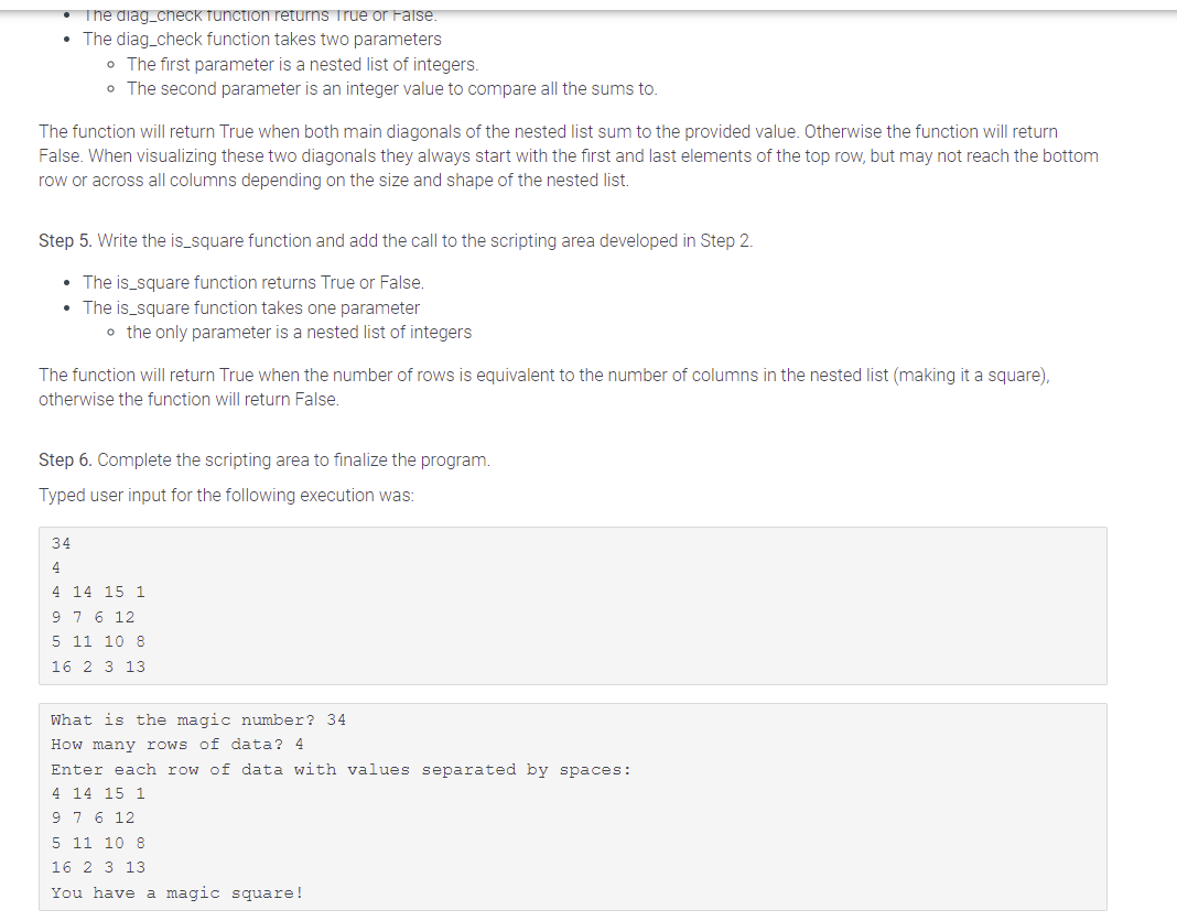 Solved 18.6 Project 6: Magic Squares Summary A magic square | Chegg.com