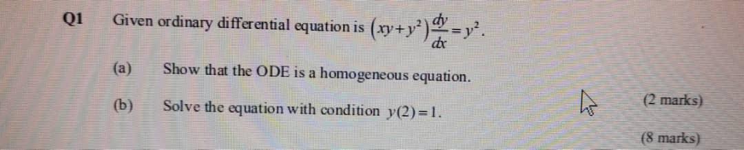 Solved 01 Given ordinary differential equation is | Chegg.com