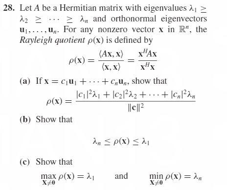 Solved 28. Let A be a Hermitian matrix with eigenvalues 11 > | Chegg.com