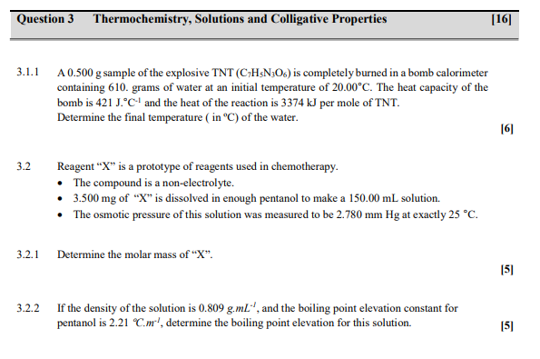 Solved Question 3 Thermochemistry Solutions And Colligat Chegg Com