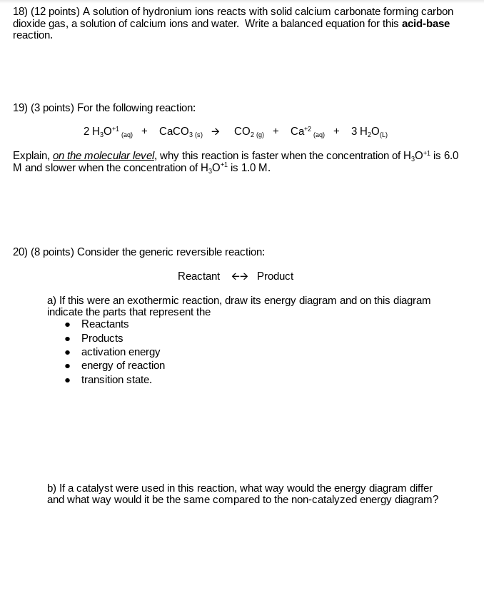 Solved 18) (12 points) A solution of hydronium ions reacts | Chegg.com