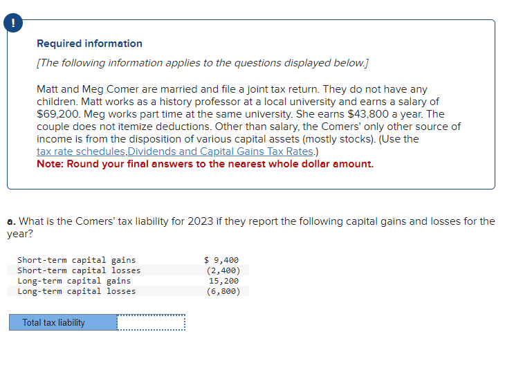 Solved What is the Comers' tax liability for 2023 if they