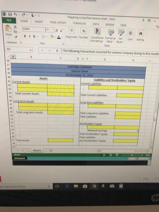 Solved Preparing a classified balance sheet-Excel HOME | Chegg.com